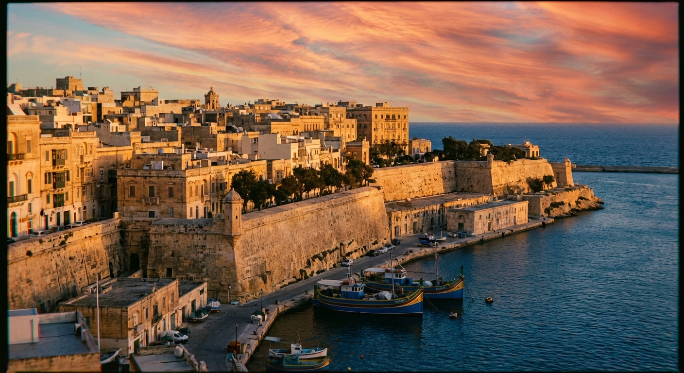 Výhľad na prístav a mesto Gzira na Malte z hotela 115 The Strand počas slnečného dňa